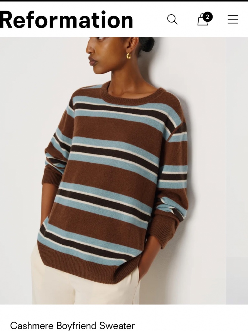 Reformation Cashmere Boyfriend Sweater Brown - Size M